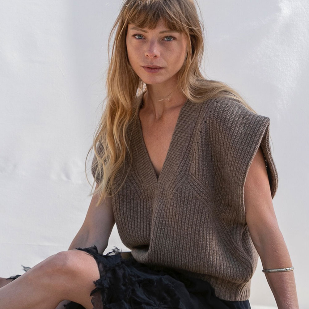 pull “BRASERO” taupe chiné - Laine recyclée