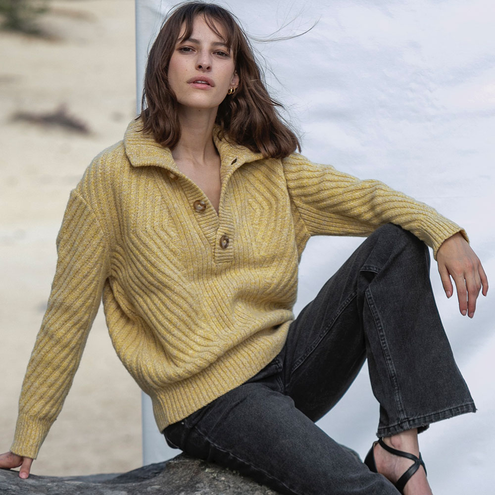 pull “BUÉE” jaune chiné - Laine d'agneau recyclée