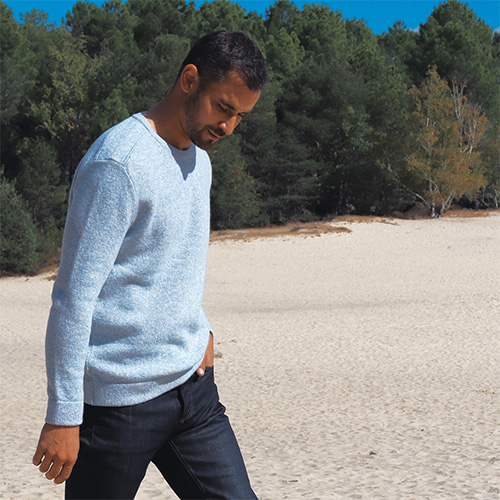 Pull GIVRE bleu chiné - Laine d’agneau recyclée