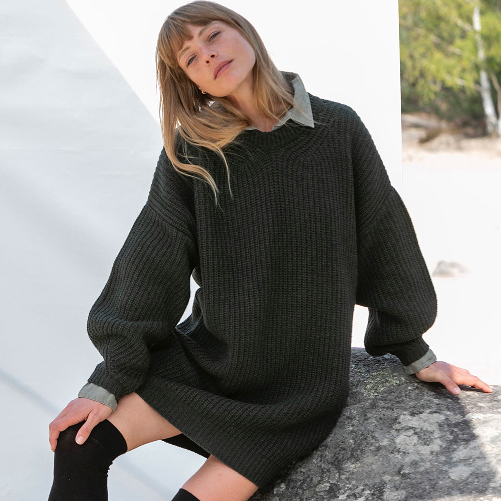 robe “PURE” vert kaki - Laine recyclée