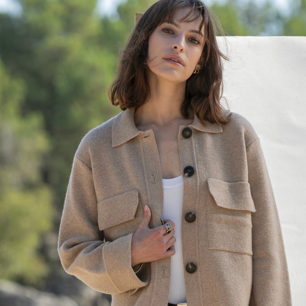 veste/chemise “URBAINE” beige chiné - Laine recyclée