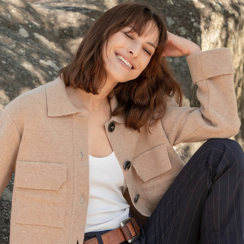 Veste/Chemise URBAINE Beige chiné - Laine recyclée