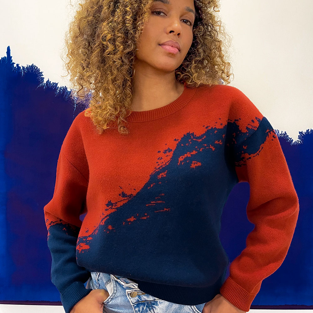pull “GRAPHIQUE” tomette/marine - Laine recyclée
