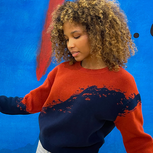 Pull GRAPHIQUE Tomette/Marine - Laine recyclée