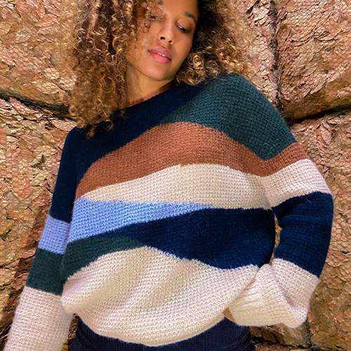 Pull HARMONIE Intersia 5 couleurs - Alpaga/Laine/Polyamide recyclé