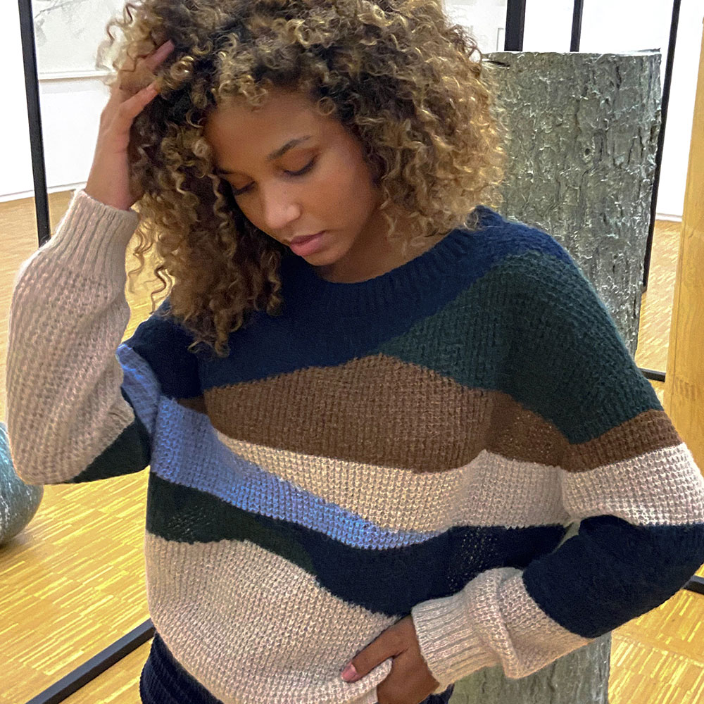 pull “HARMONIE” intersia 5 couleurs - Alpaga/Laine/Polyamide recyclé
