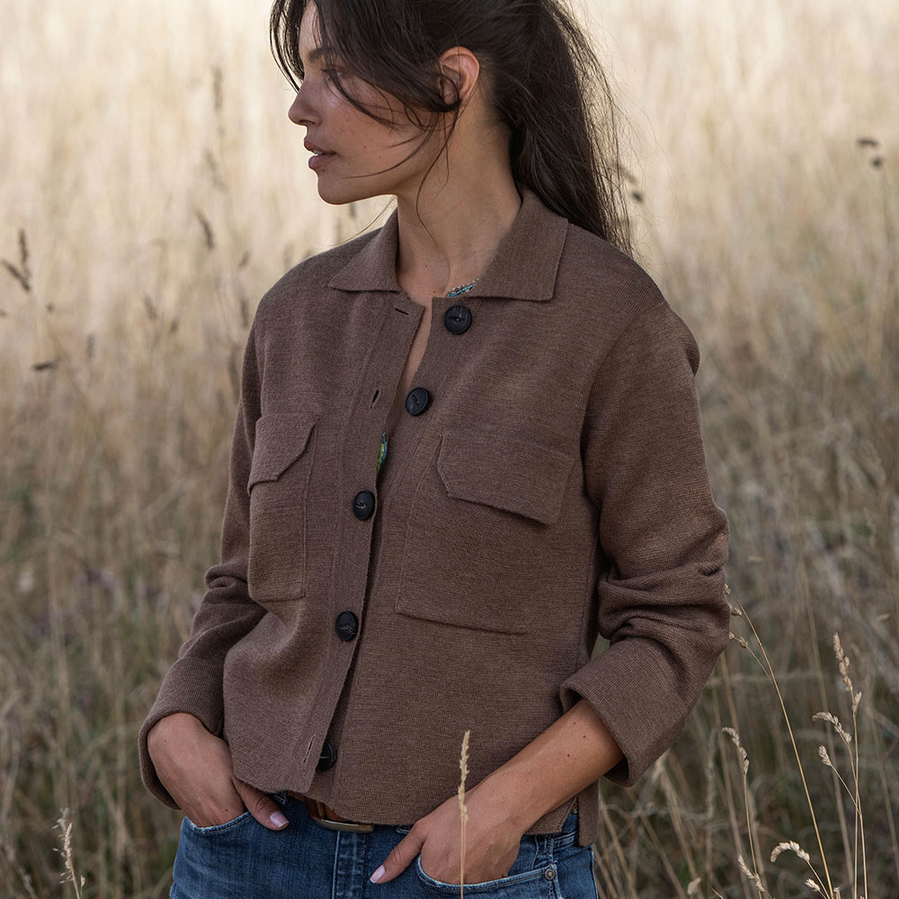 veste/chemise “URBAINE” marron caramel chiné - Laine recyclée