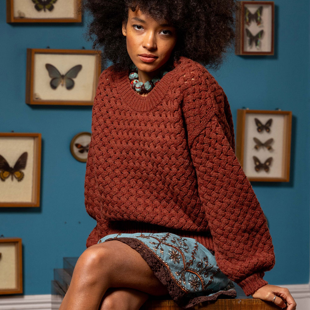 pull “MOSAÏQUE” châtaigne - Laine recyclée