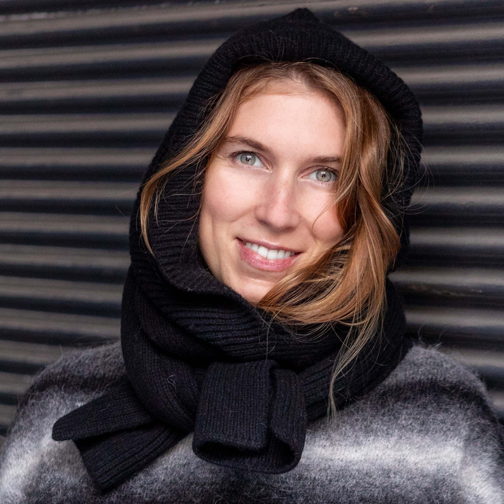 écharpe capuche “LES INSÉPARABLES” noir – Laine Mérinos recyclée