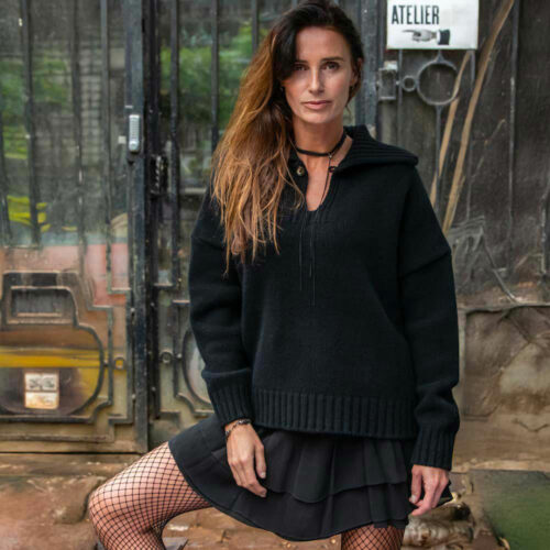 pull “DEFERLANTE” noir – Laine extra fine recyclée