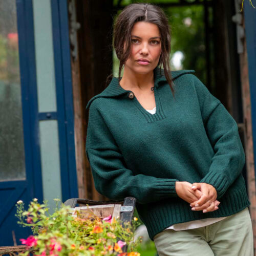 pull “DEFERLANTE” vert sapin – Laine extra fine recyclée