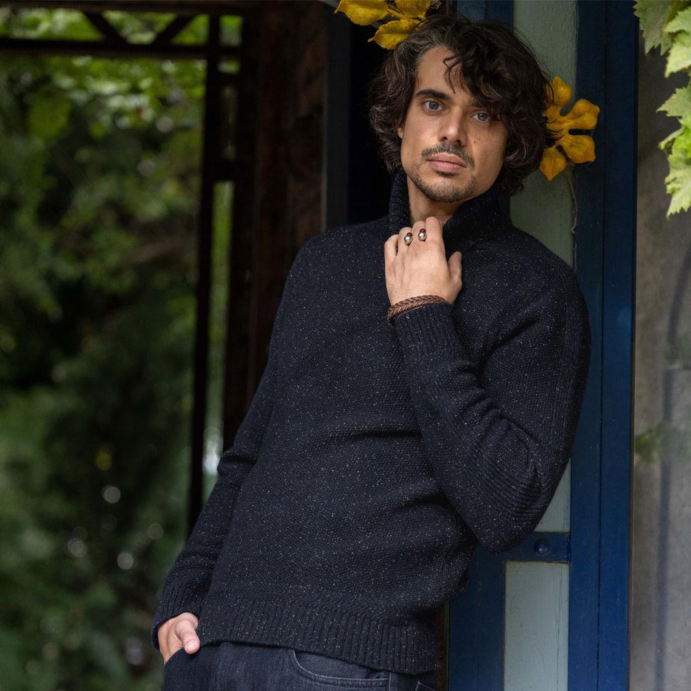 pull “GUGGENHEIM” bleu marine tweedé - Laine recyclée