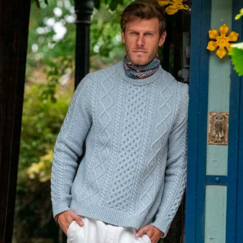 pull “STEVE” bleu ciel chiné - Laine d’agneau recyclée