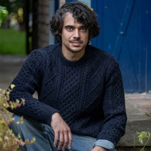 pull “STEVE” bleu marine chiné - Laine d’agneau recyclée