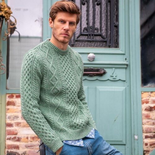 pull “STEVE” vert clair chiné - Laine d’agneau recyclée
