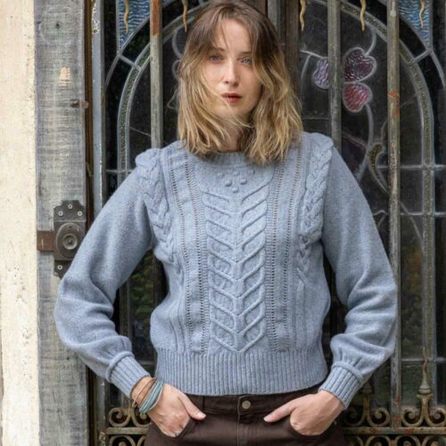 pull “JEU DE PAUME” bleu clair tweedé - Laine recyclée