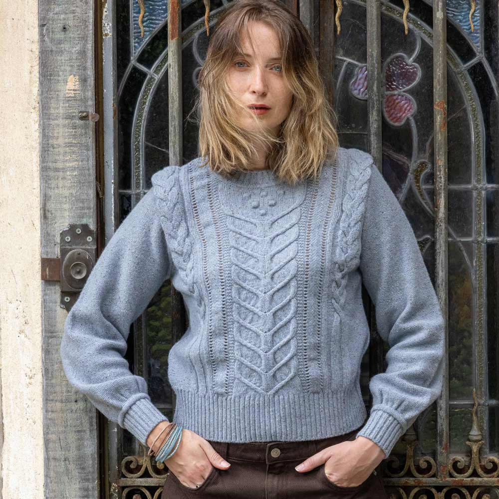 pull “JEU DE PAUME” bleu clair tweedé - Laine recyclée