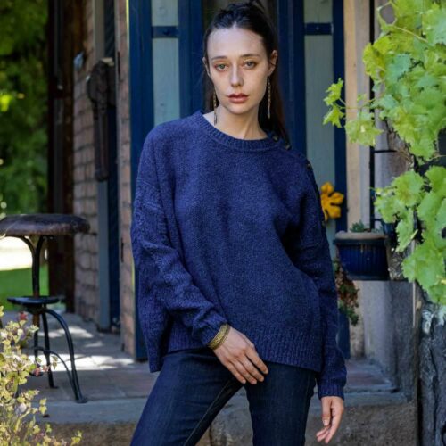 pull “QUAI BRANLY” mouliné bleu - Laine recyclée