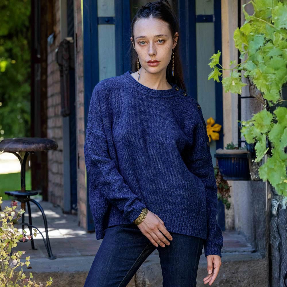 pull “QUAI BRANLY” mouliné bleu - Laine recyclée