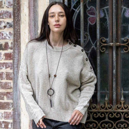 pull “QUAI BRANLY” mouliné écru/beige/gris - Laine recyclée