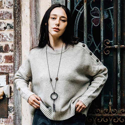 PULL QUAI BRANLY MOULINÉ ÉCRU BEIGE GRIS