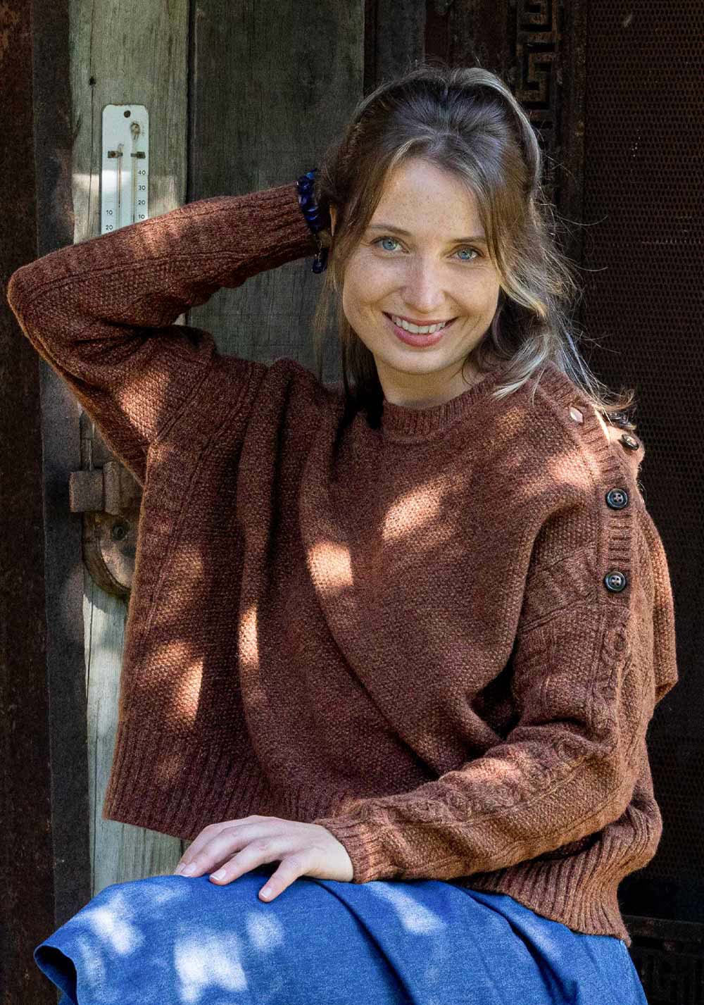 pull “QUAI BRANLY” mouliné marron/châtaigne - Laine recyclée