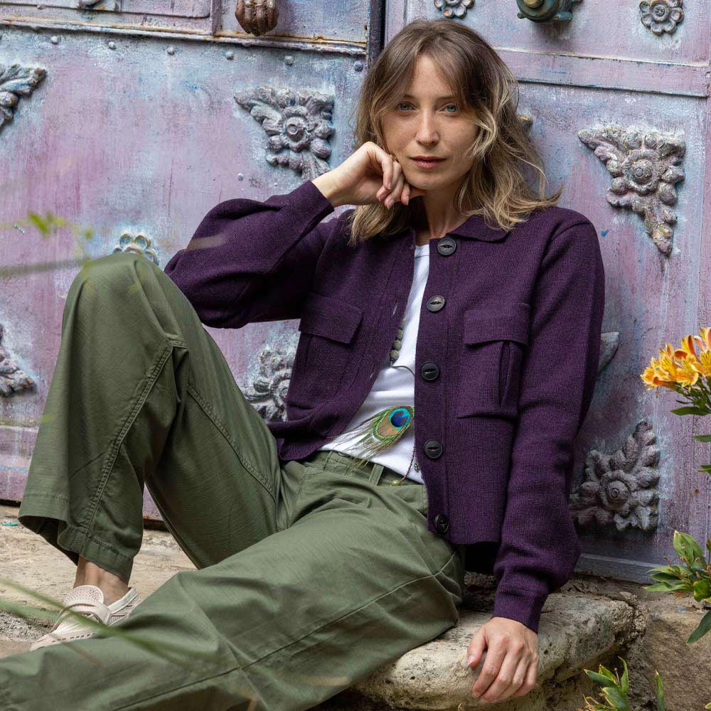 veste “PANAME” violet aubergine - Laine Mérinos recyclée