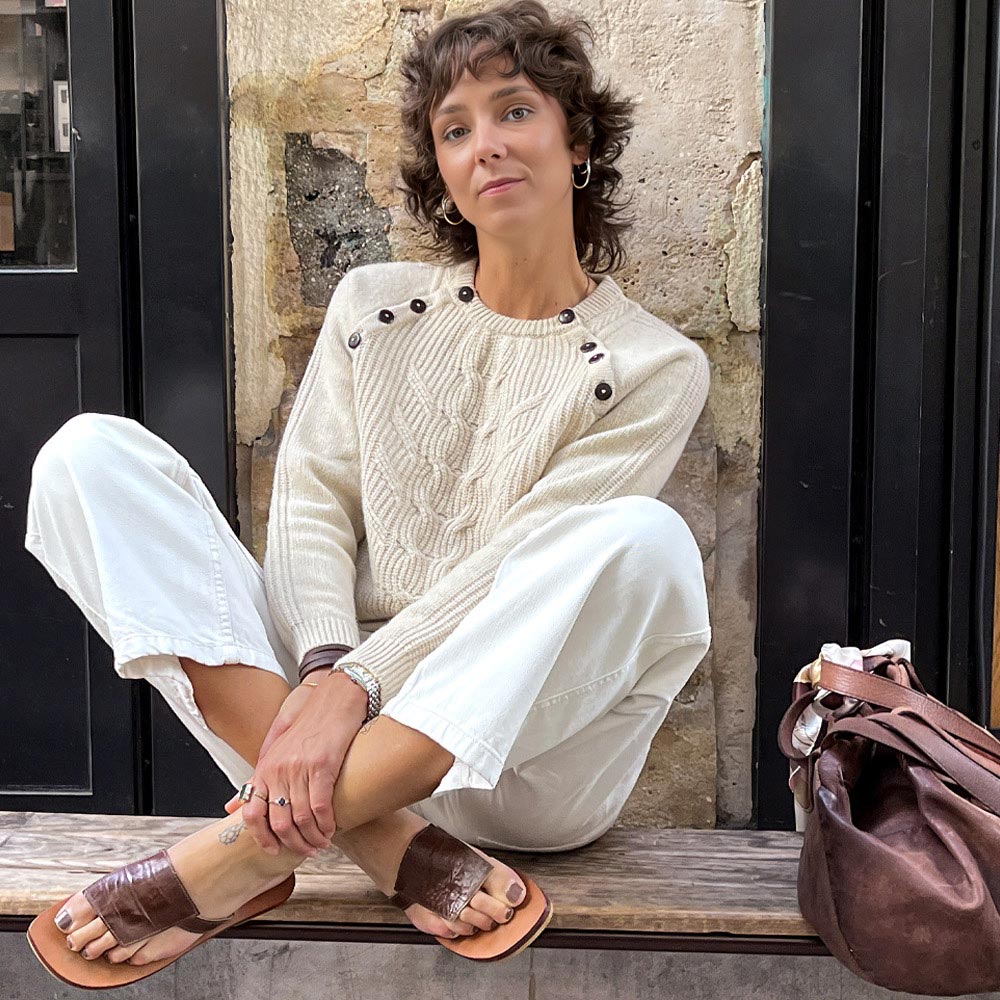 pull “ART DÉCO” beige - Laine d’agneau recyclée