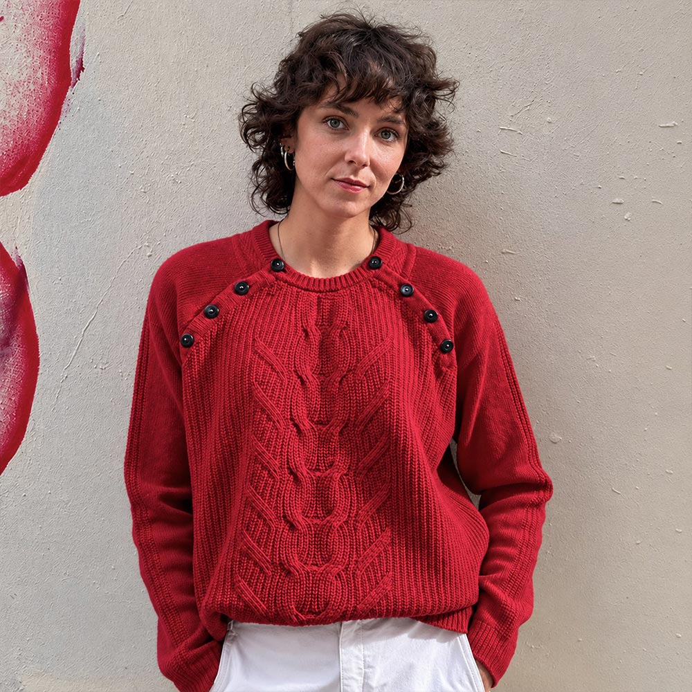 pull “ART DÉCO” rouge - Laine d’agneau recyclée
