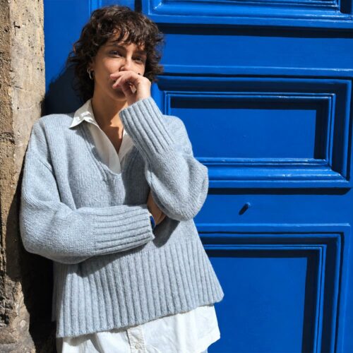 pull “CURIE” bleu ciel - Laine recyclée/Mohair recyclée