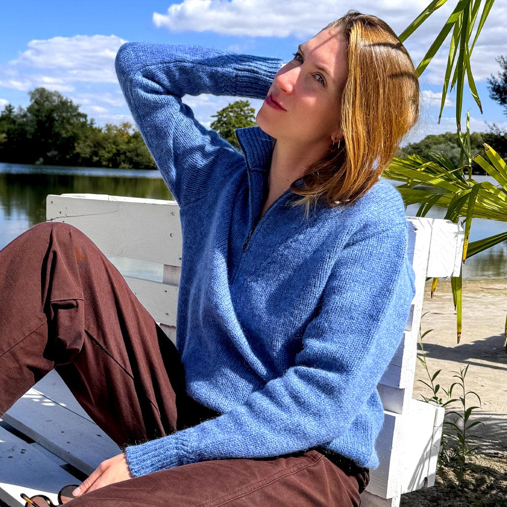pull “L’ORANGERIE” bleu ciel - Laine recyclée/Mohair recyclée